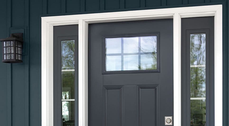 blue front door with window