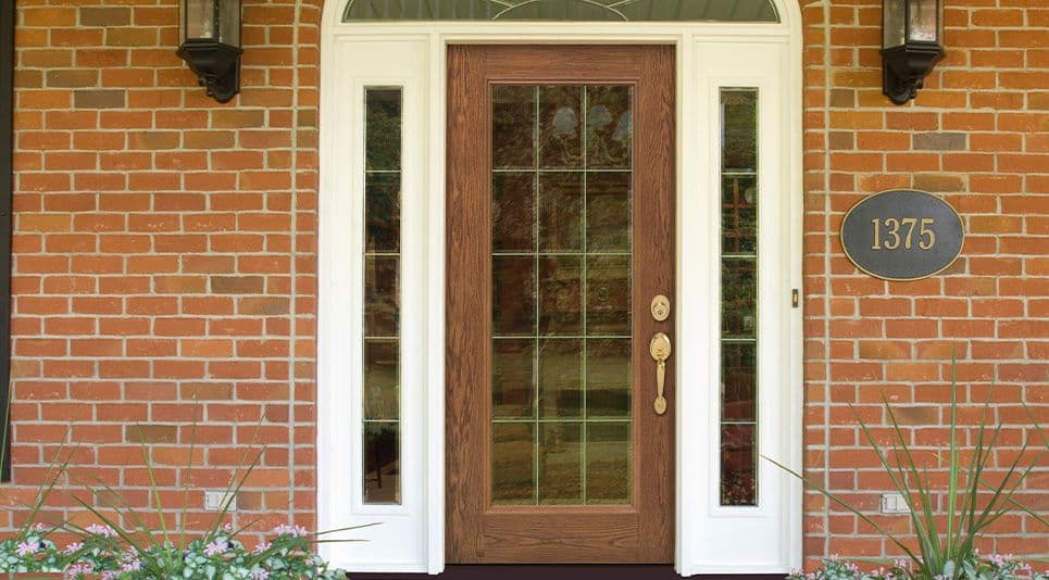 brown entry way door with large glass window