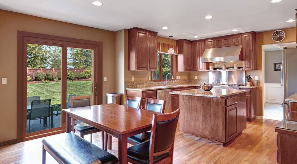 kitchen area with glass patio doors 1